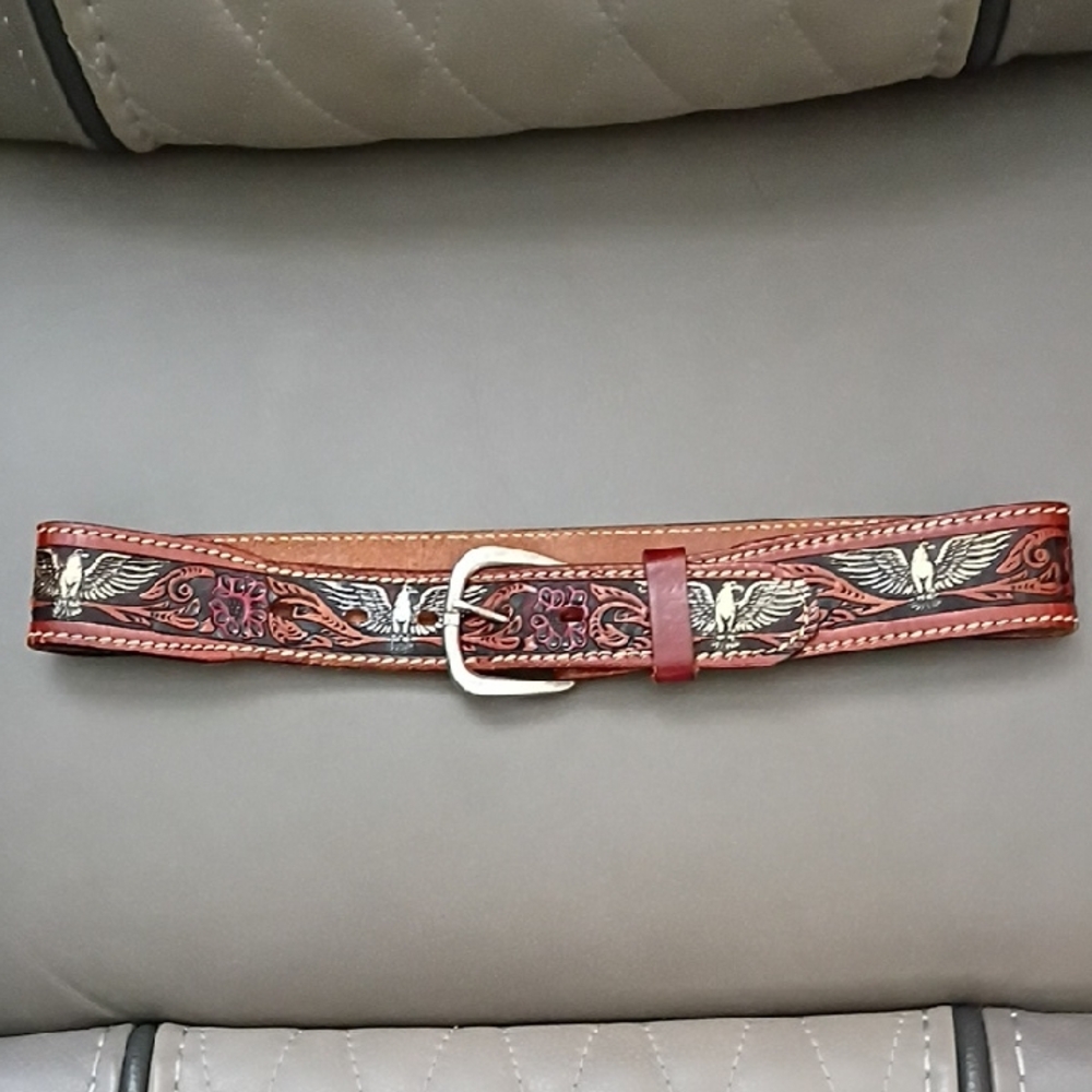 Tex-Made Women's Embroidered Eagle Leather Belt